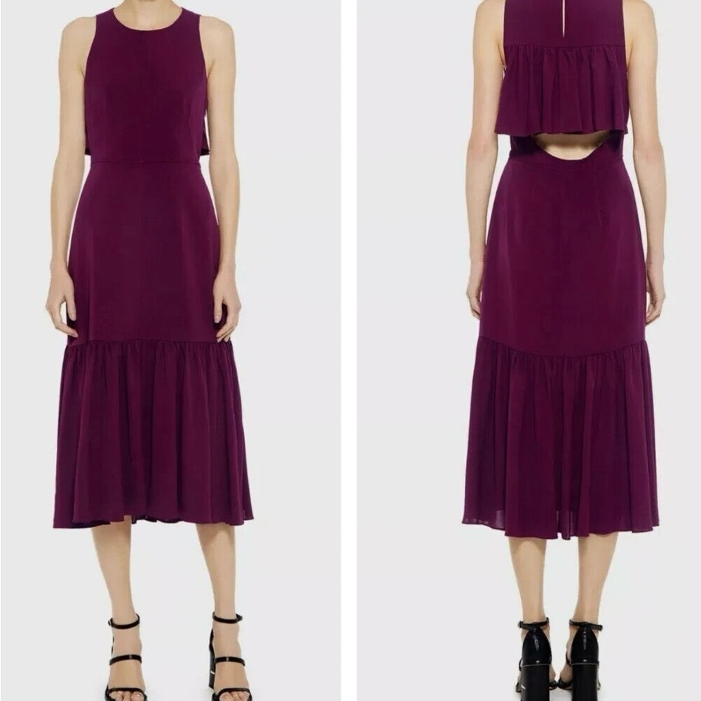 Rebecca Taylor Dress Sleeveless Cutout Midi Flounce Hem Ruffle Back Size 2 Event